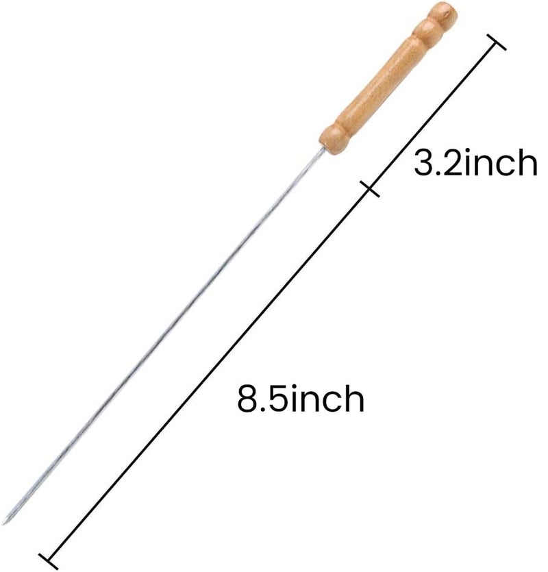 HAKSEN 12 PCS Skewers for Grilling, Kabob Skewers with Wood Handle, Reusable BBQ Barbecue Sticks for Marshmallow, Hot Dog, Meat, Vegetable, Camping Cookware Grill Cooking, 11.7" (Including Handle) - Image 2